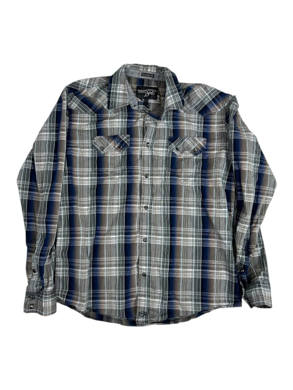 Moonshine Spirit Shirt Mens Medium Blue Plaid Western Snap Front Regular Fit